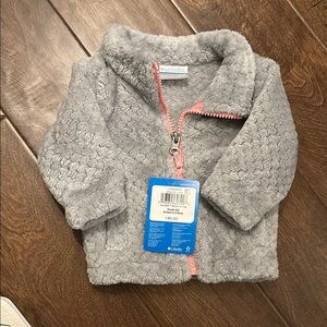 Columbia Soft Gray Jacket with Pink Trim